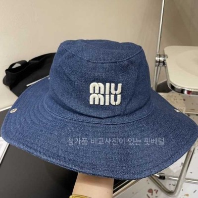 [국내배송] 미*미우 데님 버킷햇 자수패치 로고 모자