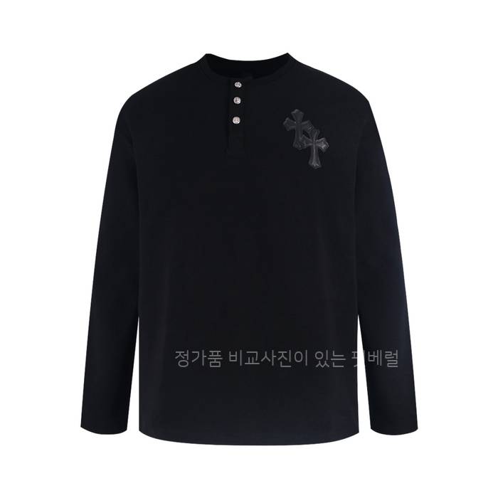 크*하츠 십자가 패치 와플 헨리넥 폴로 긴팔티셔츠