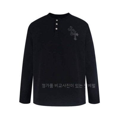크*하츠 십자가 패치 와플 헨리넥 폴로 긴팔티셔츠