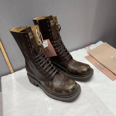 미*미우 가죽 레이스 부티