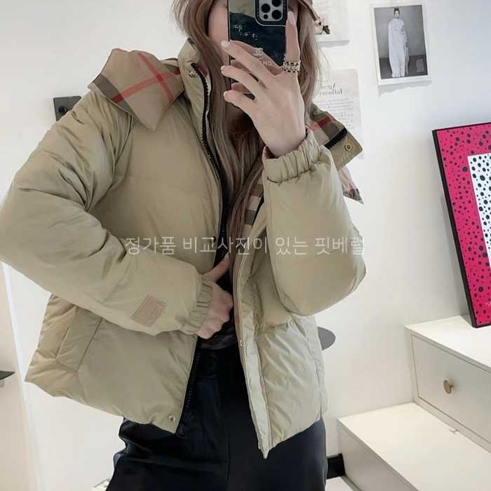 [국내배송] 버*리 아이버 하우스체크 여성 리버시블 덕다운 숏패딩