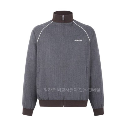 미*미우 스트라이프드 울 블렌드 집업 자켓