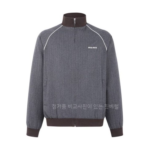 미*미우 스트라이프드 울 블렌드 집업 자켓