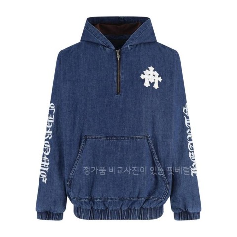 크*하츠 십자가 레더 패치 데님 아노락 후드 자켓