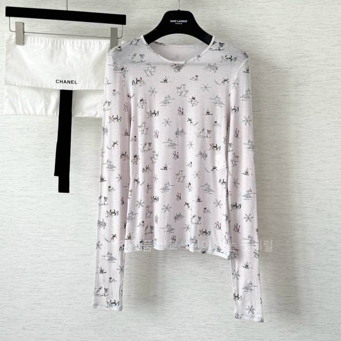 샤* 스키 패턴 탑 긴팔티셔츠