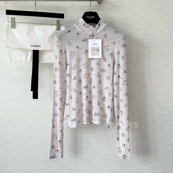 샤* 스키 패턴 하이넥 탑 긴팔티셔츠