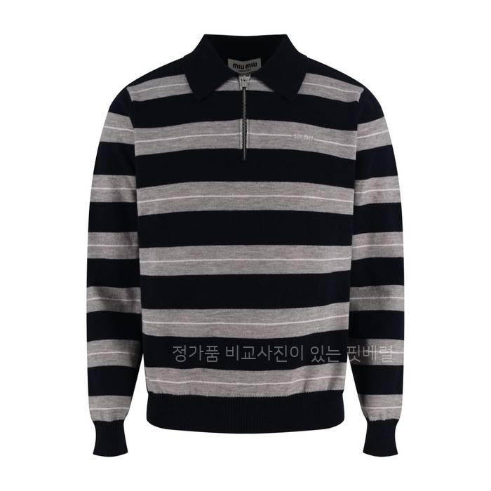 미*미우 스트라이프드 하프 지퍼 폴로 니트