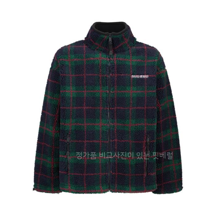 미*미우 램스울 플레드 지퍼 자켓