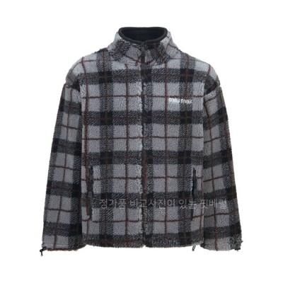 미*미우 램스울 플레드 지퍼 자켓