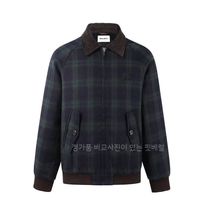 미*미우 체크 트윌 코듀로이 카라 자켓