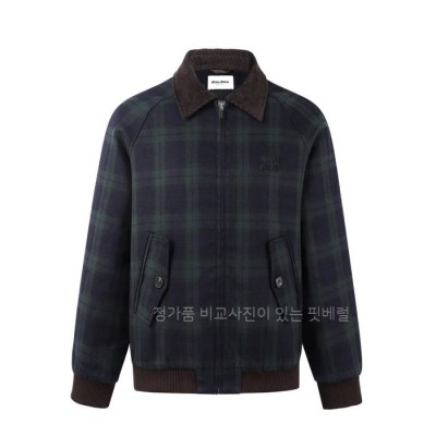 미*미우 체크 트윌 코듀로이 카라 자켓