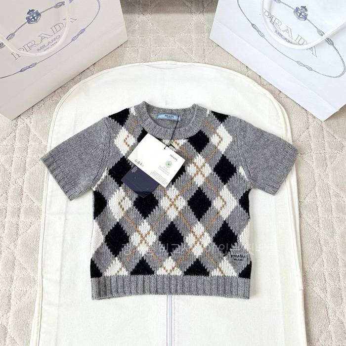 프*다 쇼트 슬리브 아가일 니트 반팔 여성용