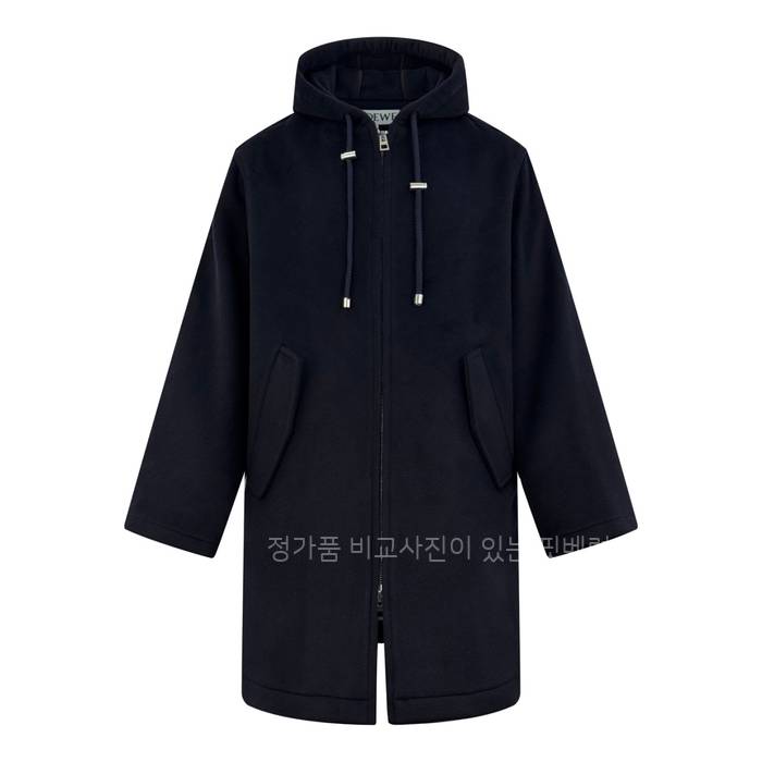 로*베 애너그램 레더 후드 울 롱 코트