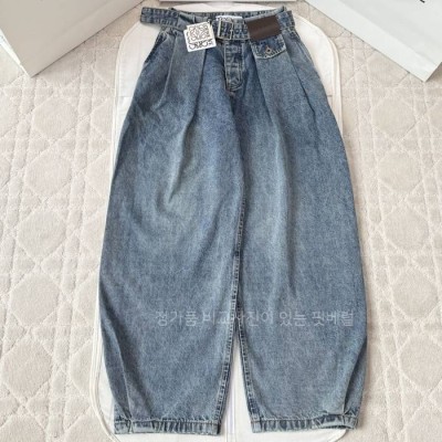 로*베 레더 패치 벨티드 데님 팬츠