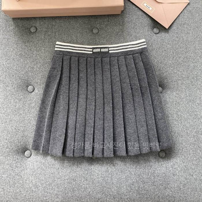 미*미우 울 캐시미어 플리츠 스커트