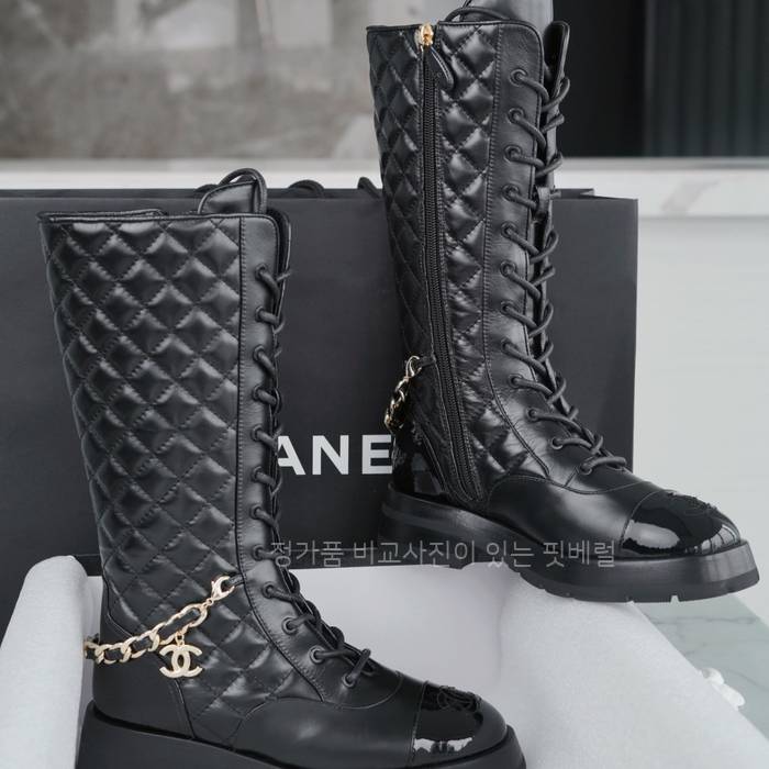 샤* 23B 퀄티드 체인 롱 부츠