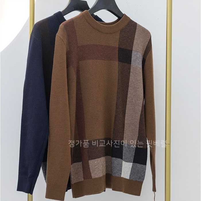 [국내배송] 버*리 빅 체크 캐시미어 라운드 니트 (2color)