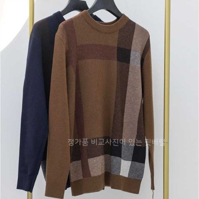 [국내배송] 버*리 빅 체크 캐시미어 라운드 니트 (2color)