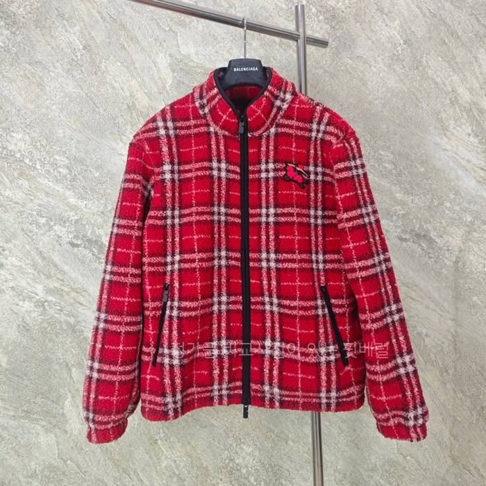 버*리 체크 울 캐시미어 블렌드 플리스 자켓