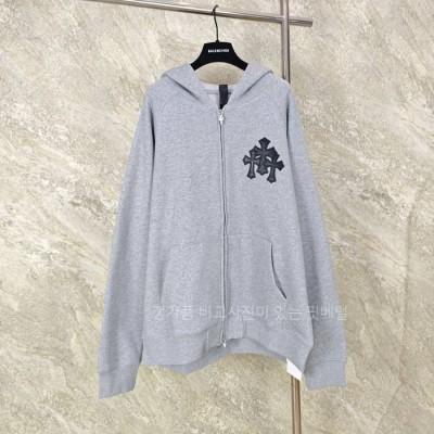 크*하츠 크로스 레더 패치 플리스 후드집업 자켓