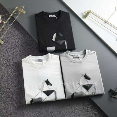 [국내배송] 에*메스 홀스 자수로고 실크 라운드 티셔츠 (3color)