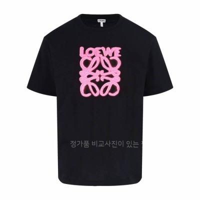 로*베 네온 핑크 아나그램 자수 반팔티셔츠
